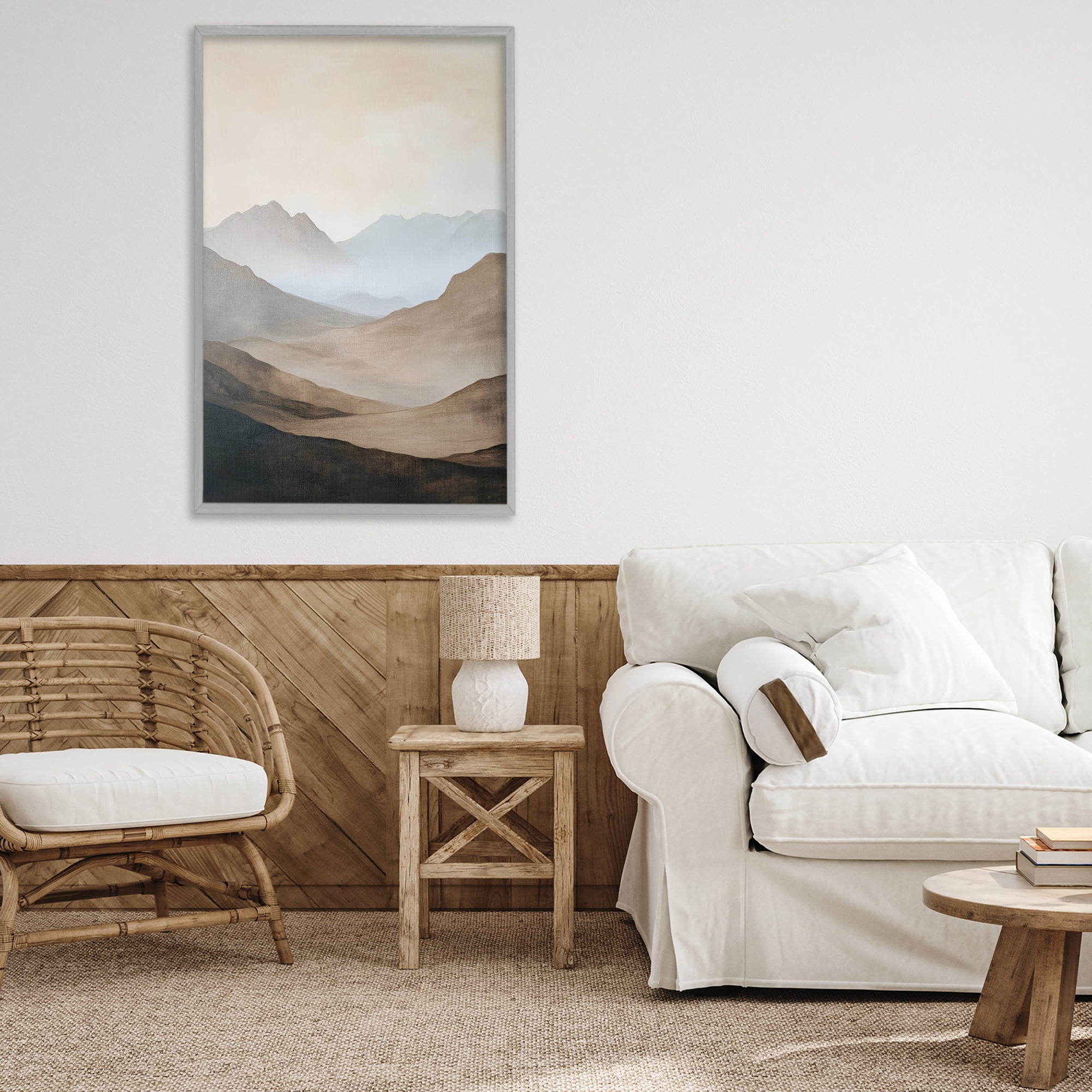 Stupell Industries Foggy Mountains Over Valley Gray Framed Giclee Art, design by Petal Prints Design