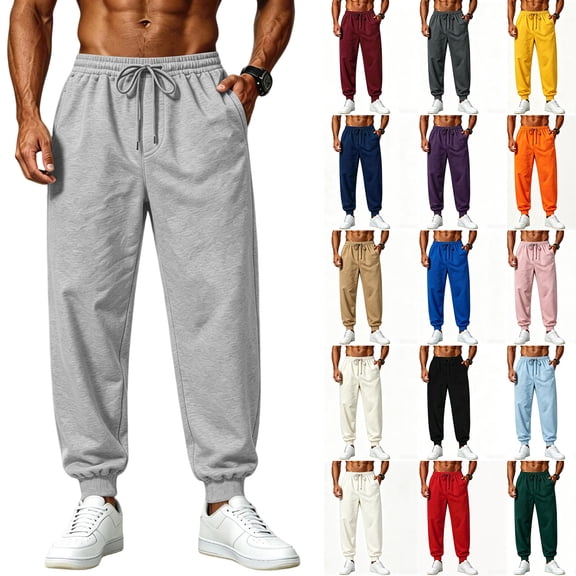 Hearthz Sweatpants for Men Cotton Elastic Drawstring Mens Athletic Pants Solid Color Workout Jogger Pants Men with Pocket Blue M