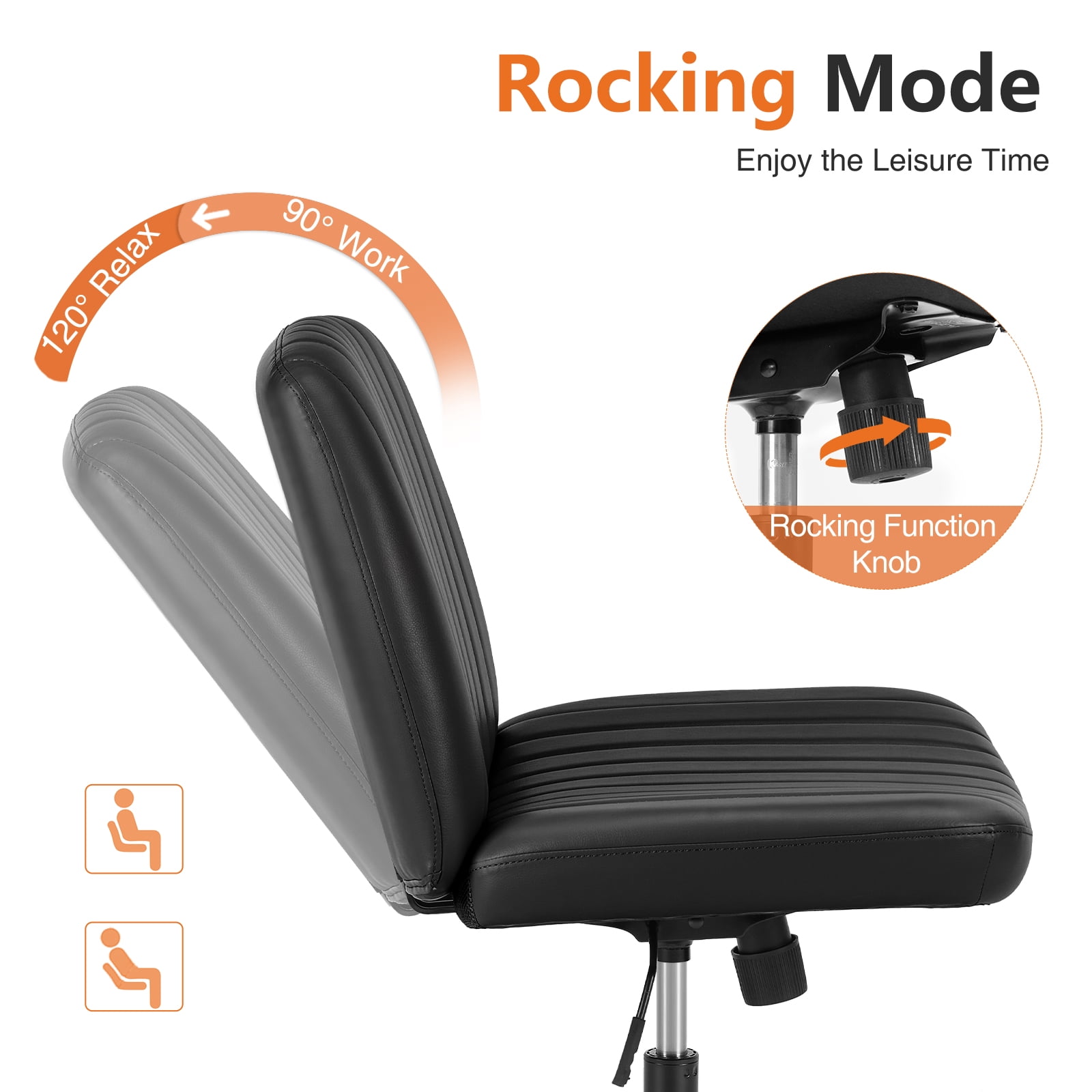 MCQ  Criss Cross Chair Legged Office Wide Comfy Desk Leather Seat, Armless Computer  Seating, Height Adjustable, for Family Bedroom, Black