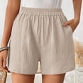 thumbnail image 2 of Womens Soft Casual Summer Cargo Shorts with Pockets, Mid Waisted, Loose Fit, Classic Vintage Trouser Style, Elastic Stretch, Cute Everyday Outdoor Travel Hiking | TruBelle,Beige S, 2 of 8