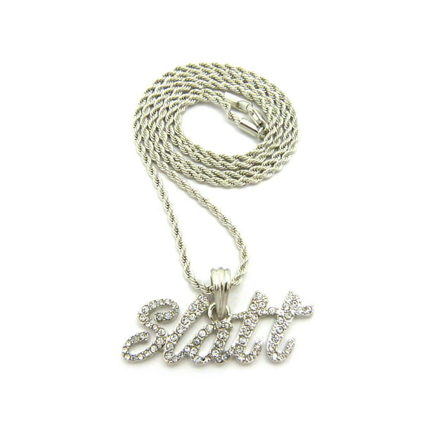 NYFASHION101 - Stone Stud Slatt Phrase Pendant with Chain Necklace ...