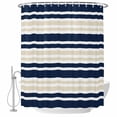 thumbnail image 2 of Navy Blue Khaki Striped Waterproof Fabric Shower Curtain,Gradient Horizontal Lines Waterproof Fabric Shower Curtain for Bathroom Curtains Bathtubs Hotel Shower Curtains with 12 Hooks Long 72x78in, 2 of 8