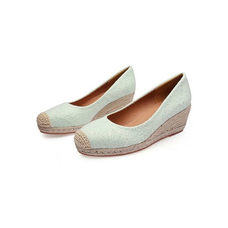

Ymiytan Women Pump Shoes Round Toe Wedge Pumps Floral Print Casual Shoe Walking Breathable Non-slip Slip On Espadrille Light Green 5