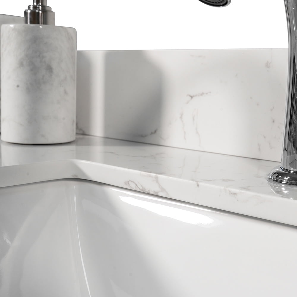 Private Jungle 43"x22" Marble Vanity Top with Under Mount Rectangle Bowl, Single Faucet Hole, White Private Jungle 43"x22" Marble Vanity Top with Under Mount Rectangle Bowl, Single Faucet Hole, White