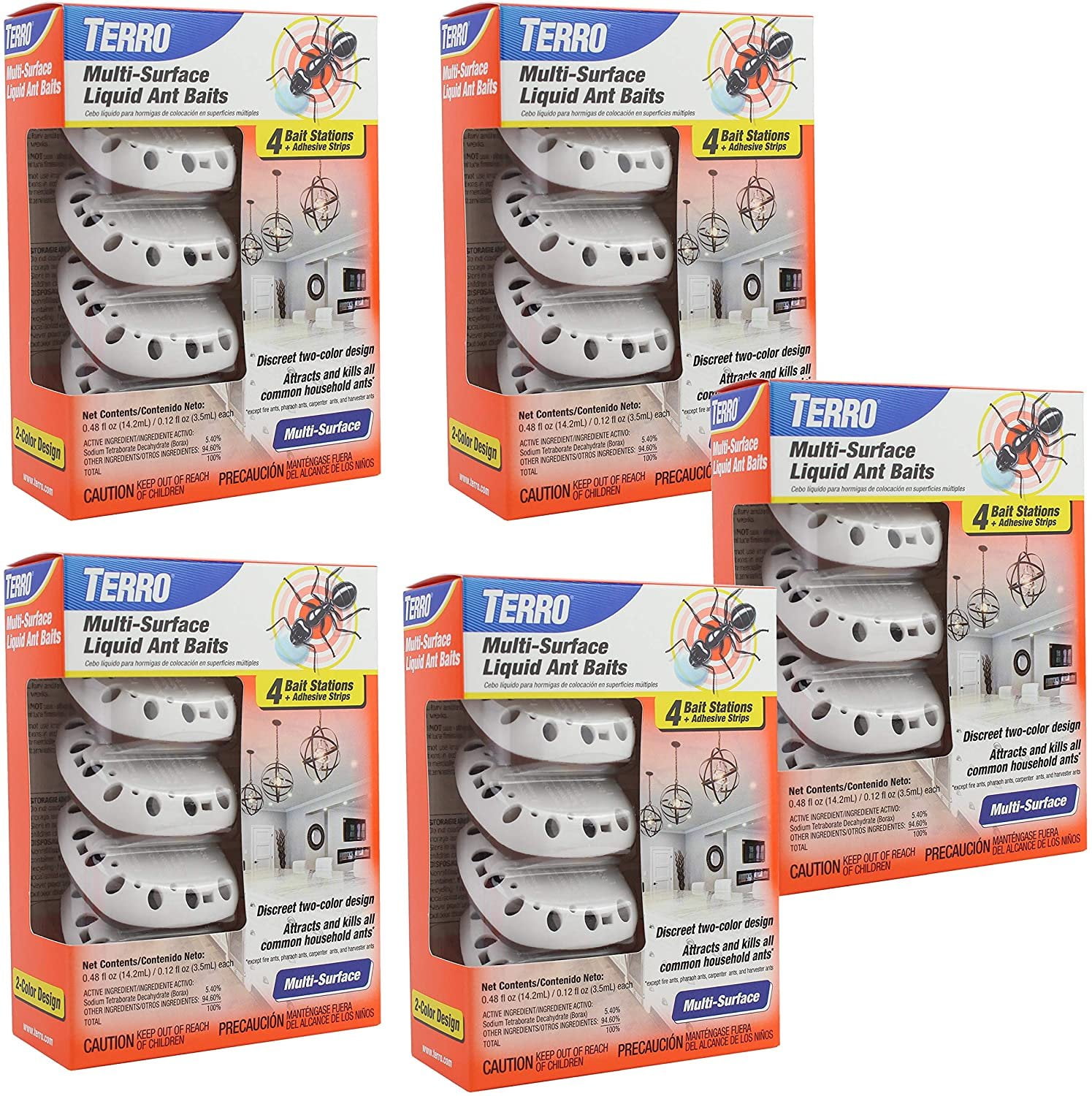 Terro T334 4 5 Pack MultiSurface Liquid Ant 20 Discreet Bait Stations,White