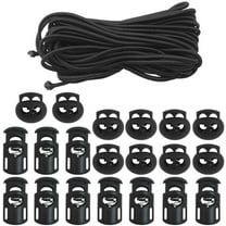 DaKuan 20 PCS Plastic Cord Locks & Elastic Bungee Nylon Shock Cord 5/32" 50 ft Lengths, 10 PCS Sing-Hole, 10 PCS Double-Hole (Black) End Spring Toggle Stopper Slider with Crafting Stretch String