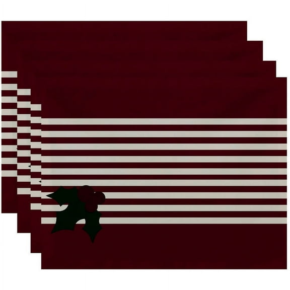 Simply Daisy 18" x 14" Holly Stripe Holiday Stripe Print Placemats, Set of 4
