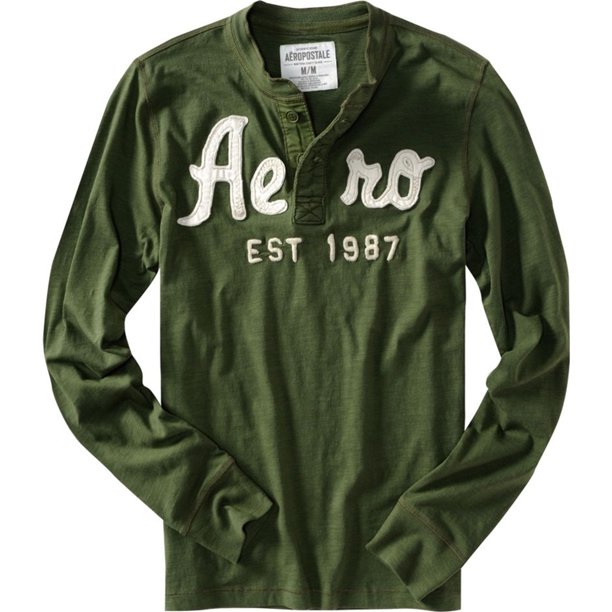 Aeropostale Mens Est 1987 Henley Shirt, Verde, X-Large