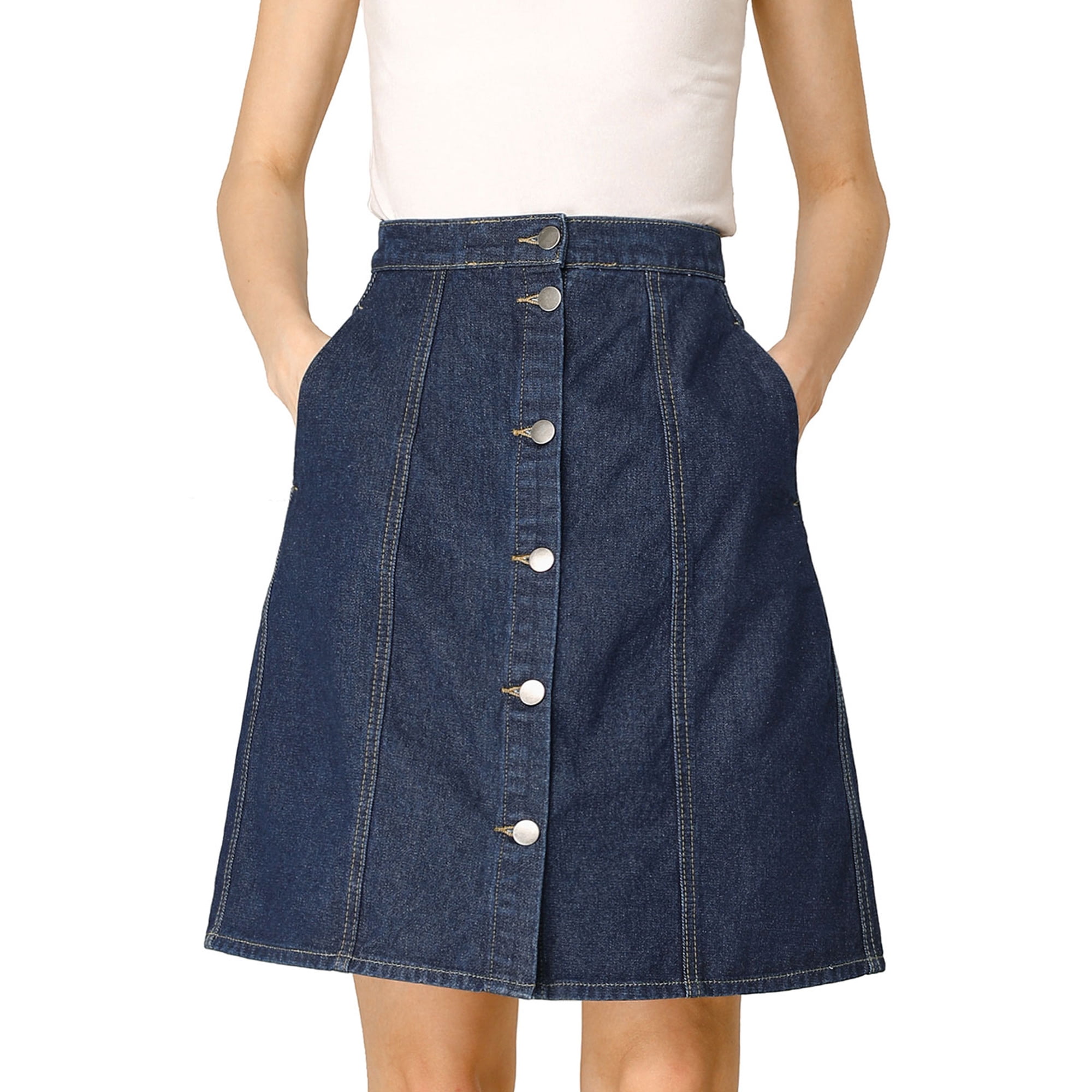 High waist button front overall skirt sales