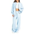thumbnail image 2 of Women'S 2 Piece Outfits Oversized Casual Zip Up Long Sleeve Sweatshirt with Wide Leg Sweatpants Light Blue S, 2 of 9