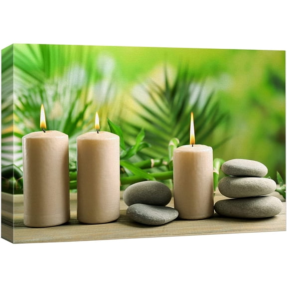 wall26 Canvas Print Wall Art Relaxing Calm Tropical Jungle Leaf Zen Massage Stones Candles Nature Yoga Photography Modern Art Contemporary Decorative Chic for Living Room, Bedroom, Bathroom - 16"
