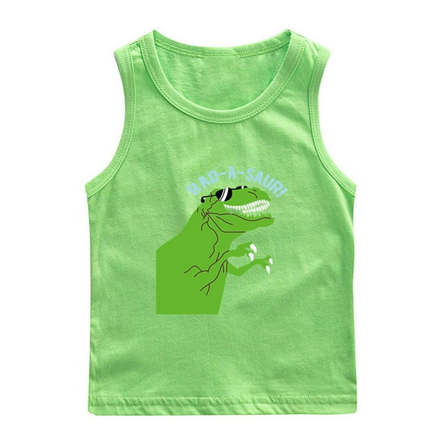 Économies d'Été! SROBPTY Garçons Filles Chemises d'Été Hauts, T-Shirt de Base à Col Rond d'Été pour Enfants à la Mode Sans Manches Vert pour Garçons, 1 An