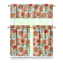 3-Piece Sunflower Kitchen Curtain Set - Ruffled Valance and Tier Curtains with Rod Pocket, Fresh Floral Pattern for Farmhouse Kitchen Windows Decor, 54"x18"   27.5"x36"x2