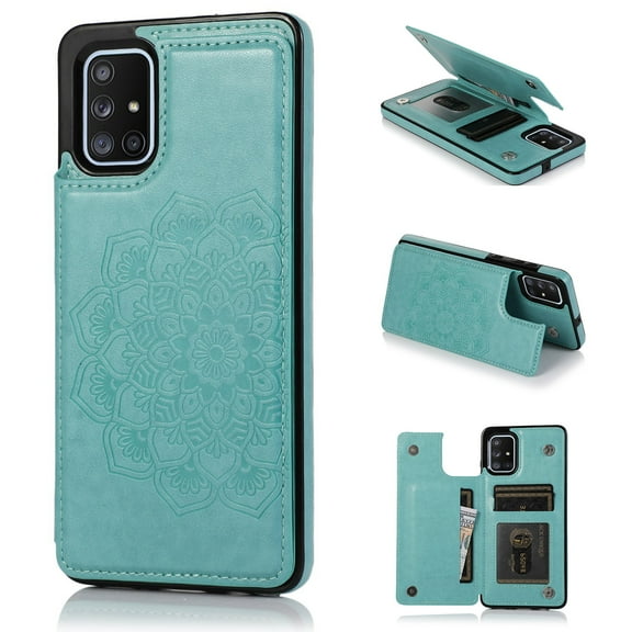 Dteck Flower Patterned Wallet Case For Samsung Galaxy A71 4G (6.7 inches),Magnetic Leather Card Holder Case Kickstand Shockproof Rubber Back Phone Cover,Green