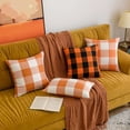 thumbnail image 4 of Pack of 2 Classic Retro Checkers Plaids Linen Soft Soild Decorative Square Throw Pillow Covers Home Decor Design Set Cushion Case for Fall Sofa Bedroom Car 18 x 18 Inch(Orange-White), 4 of 7