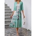 thumbnail image 3 of Womens Green Two-Piece Set: Half-Sleeve Jacket & Floral Print Midi Dress, 3 of 5