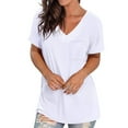 thumbnail image 1 of Pntutb - Camiseta de manga corta para mujer, cómoda, informal, cuello en V, color sólido, bolsillo Pntutb Pntutb-2948, 1 of 5