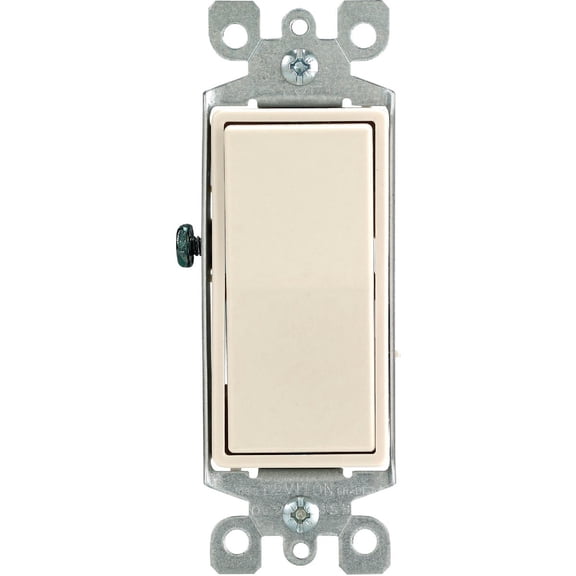 Leviton 15 Amp, 120/277 Volt, Decora Rocker 3-Way AC Quiet Switch, Residential Grade, Grounding, 5603-2T, Light Almond