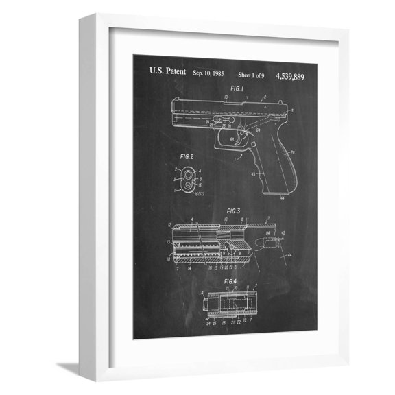 Art.com Glock Pistol Patent Art Print, White Frame Wall Art, 17" x 21"