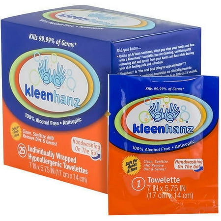 Kleenhanz Individually Wrapped Antiseptic Hand Wipes, Alcohol & Paraben Free, Freshly Scented (25 Count), 3 Pack