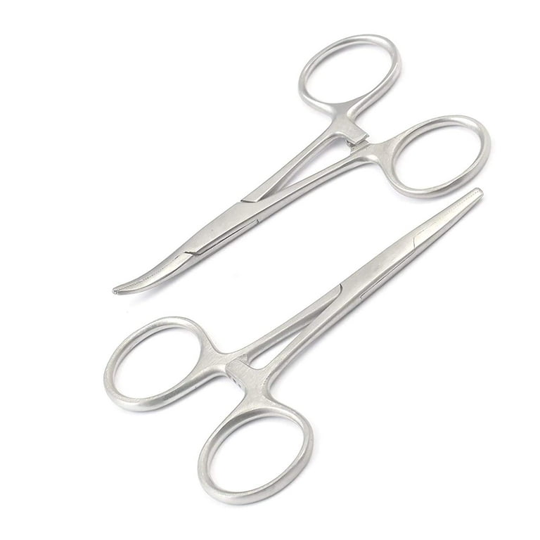DDP Stainless Steel Fish Hook Remover Straight + Curved Tip Fishing Locking  Forceps 3.5 Set of 2 Pieces 