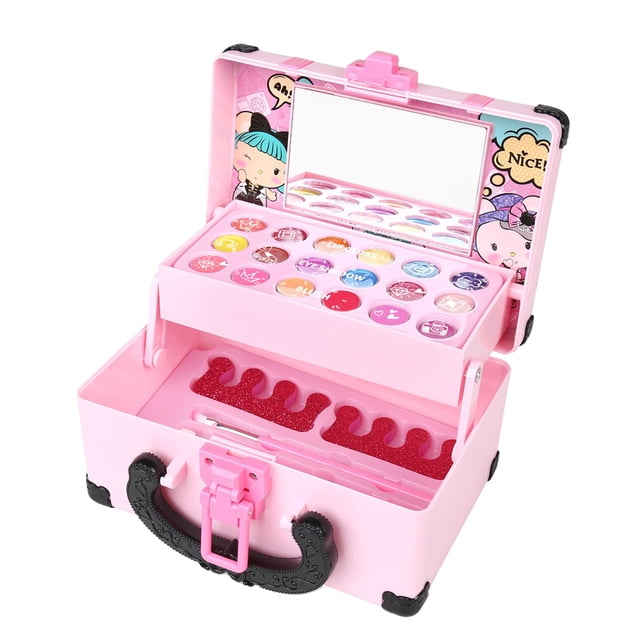 Kids Makeup Kit For Girls 32 Pieces Washable Pretend Play Cosmetic Set With Case