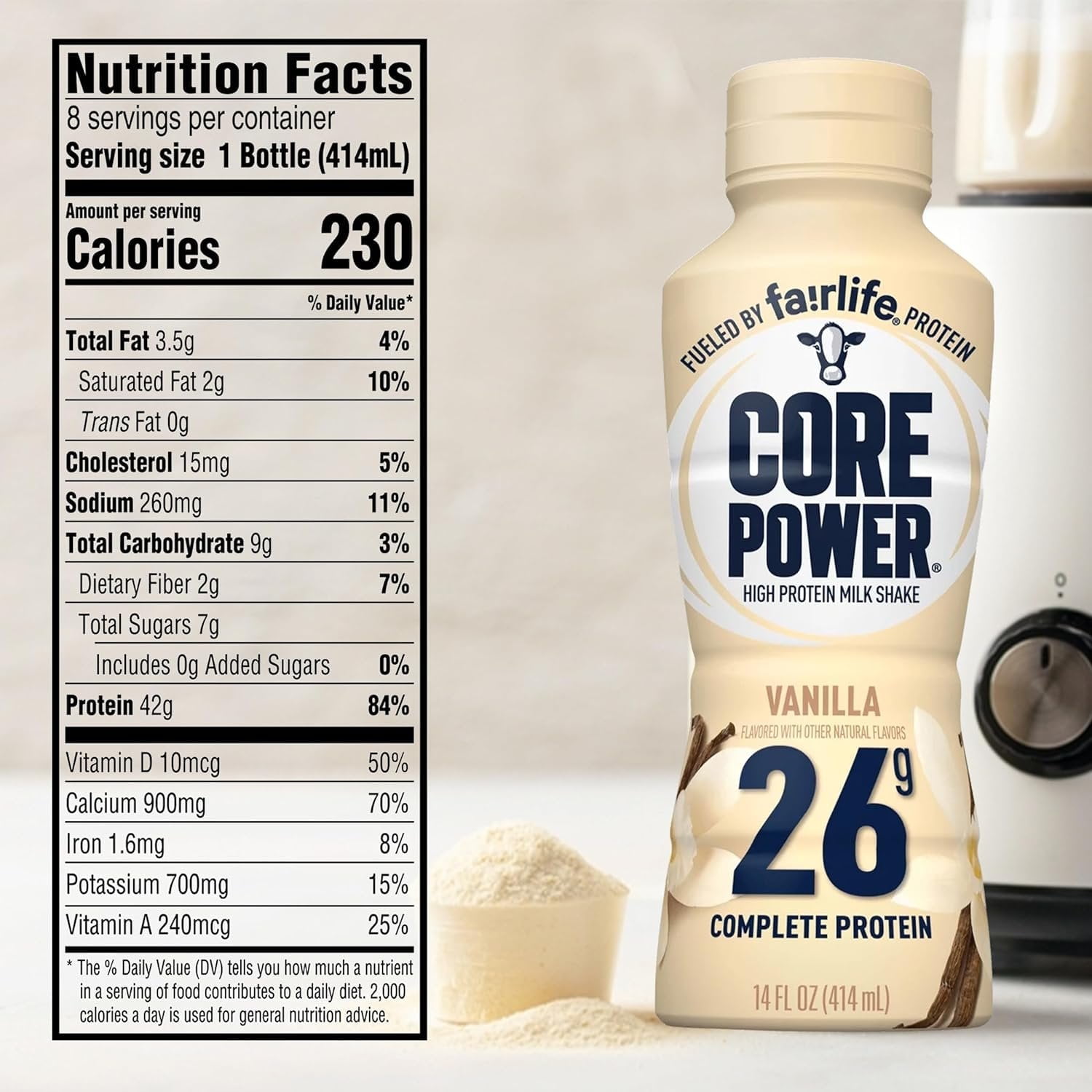 Core Vanilla Power Elite Failrlife High Protein Shakes Vanilla 14 Oz. 6 Bottles in The Award Box Packaging 26 Grams