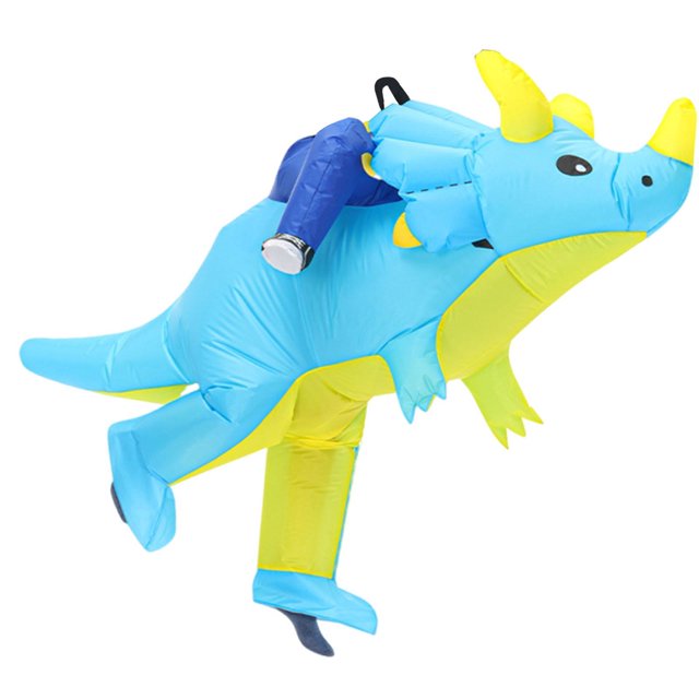 Disfraz inflable de dinosaurio para montar, de instalación rápida y sencilla con soplador de aire. Tamaño para niños