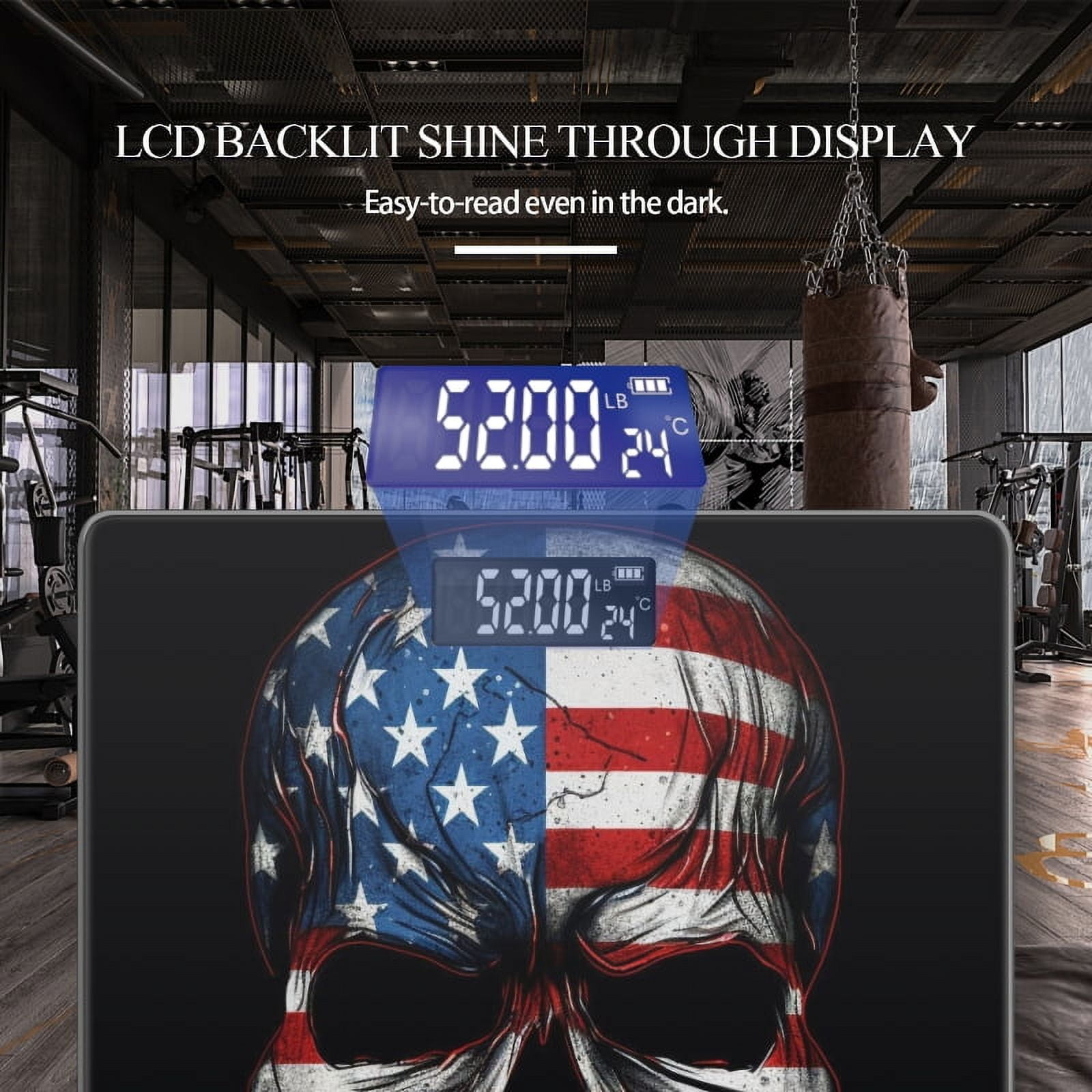 High Precision Body Weight Scale Smart Bathroom Scales with Large LCD Display(400lbs),Decorative for Bedroom-Skull With American Flag On Black Background