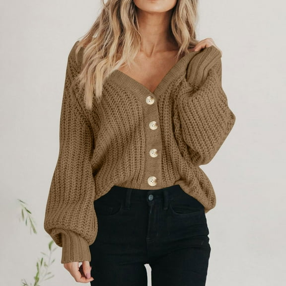 Women's Chunky Knit Sweaters Fashion Long Sleeve Button Lightweight Loose Fit Cardigan Solid Color Comfort Fall Oversized Chunky Warm Trendy Casual Cozy Cute Soft Coats