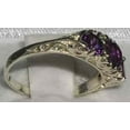 thumbnail image 3 of LBG British Made VINTAGE style Solid 10K White Gold Natural Amethyst Trilogy Ring, 3 of 5