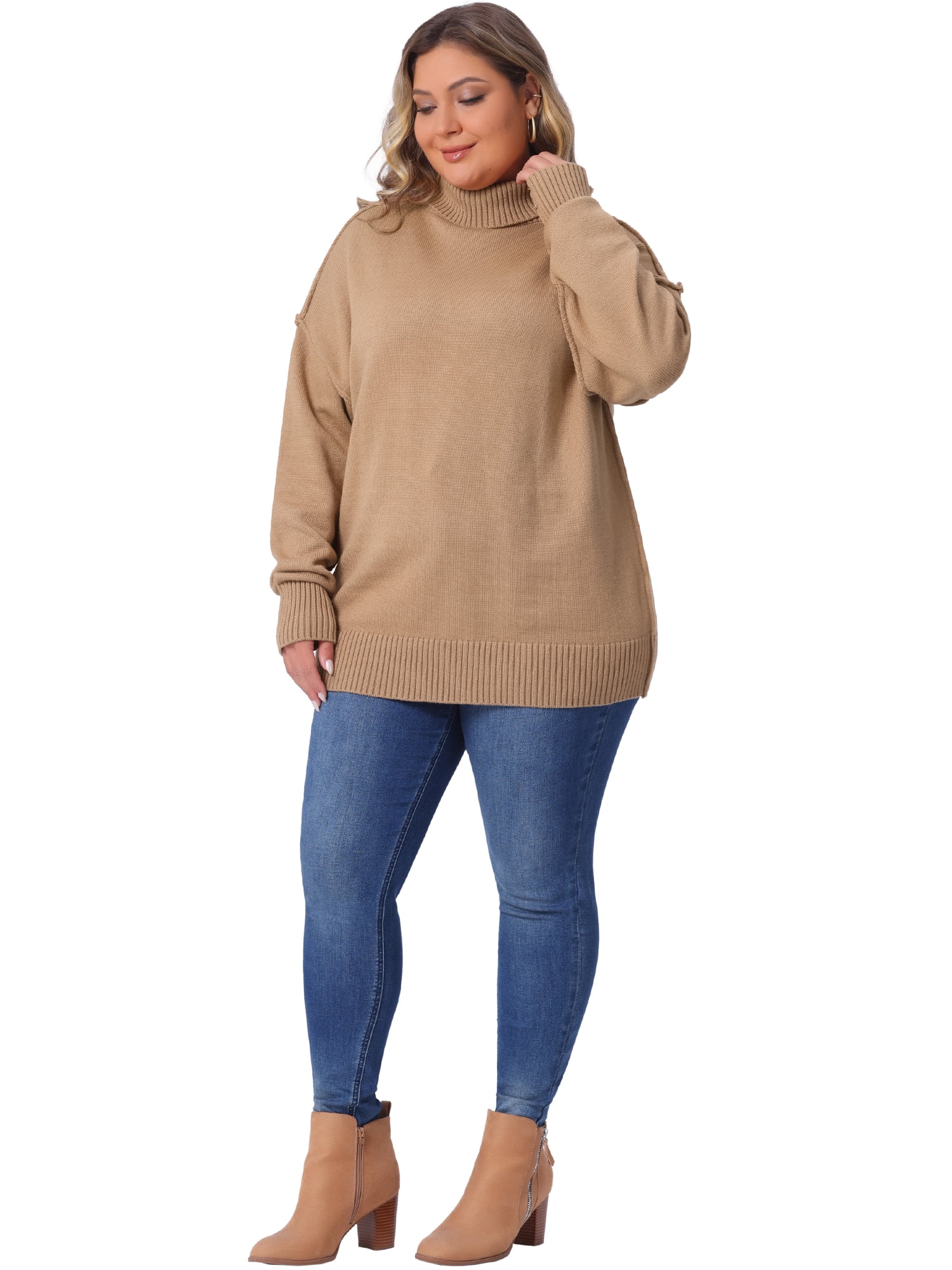 DARING DIVA Plus Size Long Sleeve Knit Top Loose Pullover Sweater 2X Beige