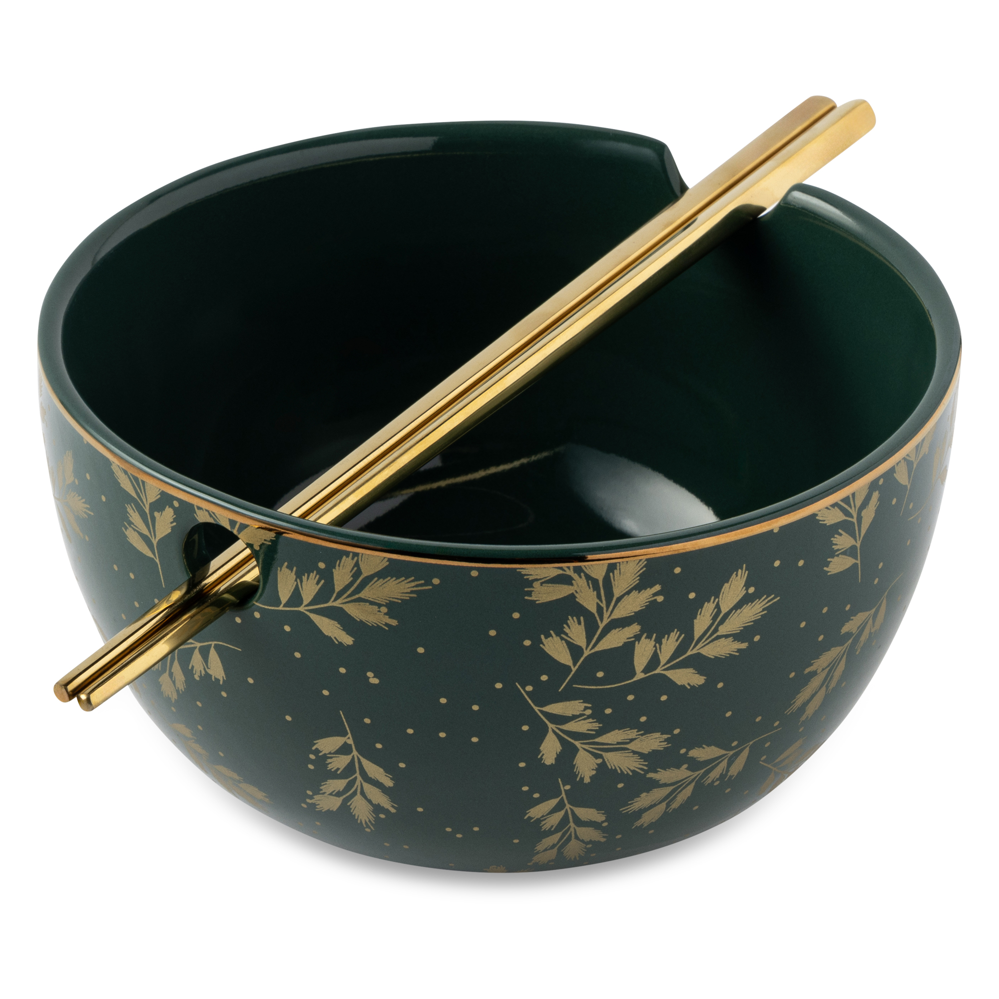 Thyme & Table Holiday Leaves 2-Pack of Ramen Bowls with Chopsticks - Green
