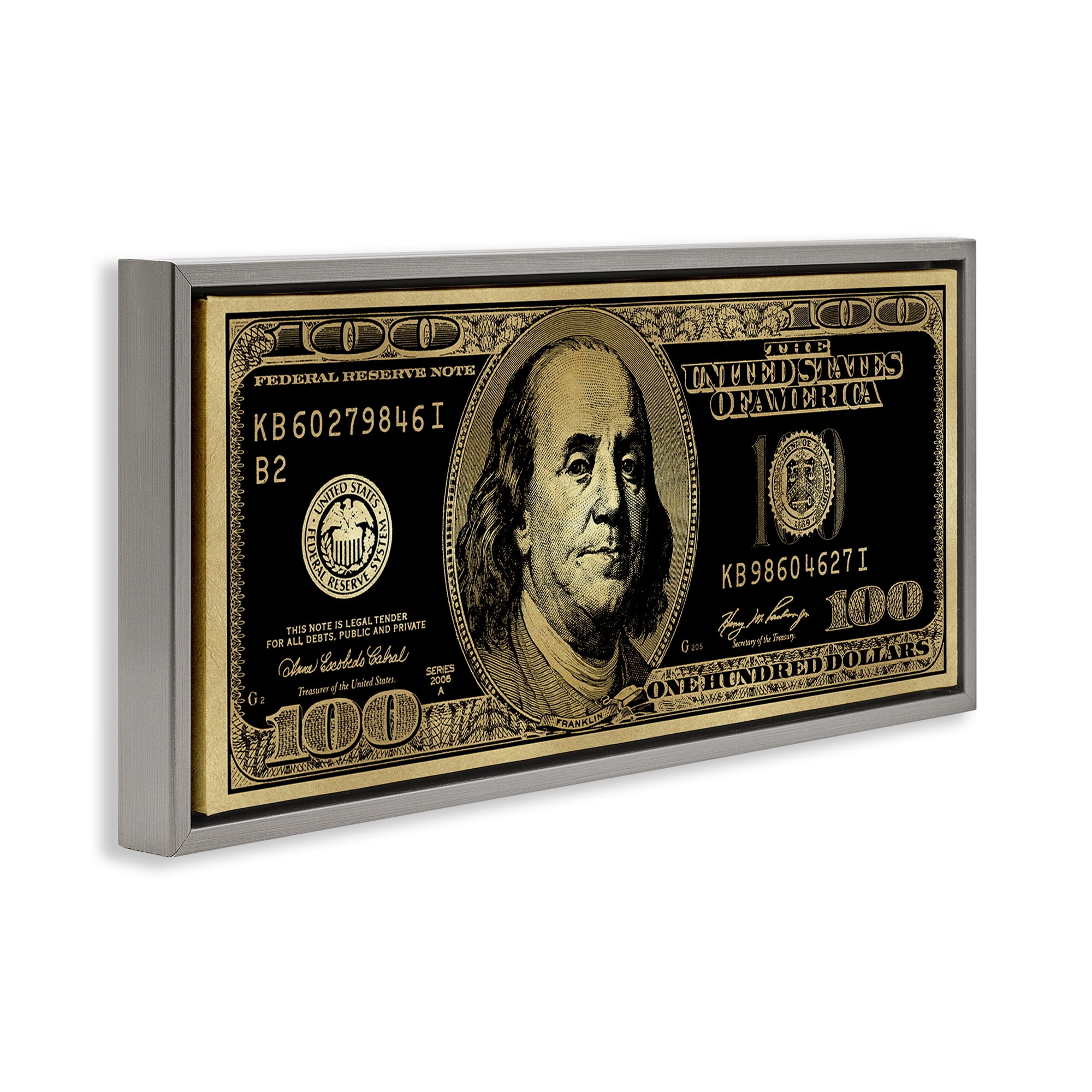 Stupell Industries Inverted Hundred Bill Novelty & Humor Painting Gray Floater Framed Canvas Art Print Wall Art, 25 x 11