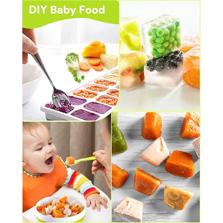 Silicone Ice Cube Mold with Lid 4 Pack Ice Cubes BPA BPA Free Stackable Ice  Cube Tray Baby Porridge Whiskey Green​​​ 