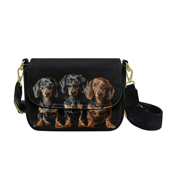 TSOVTHRID Dachshund Dog Black Print Crossbody Bags for Women Trendy Small Shoulder Handbags PU Leather Cross Body Purses with Zipper Inner Pocket