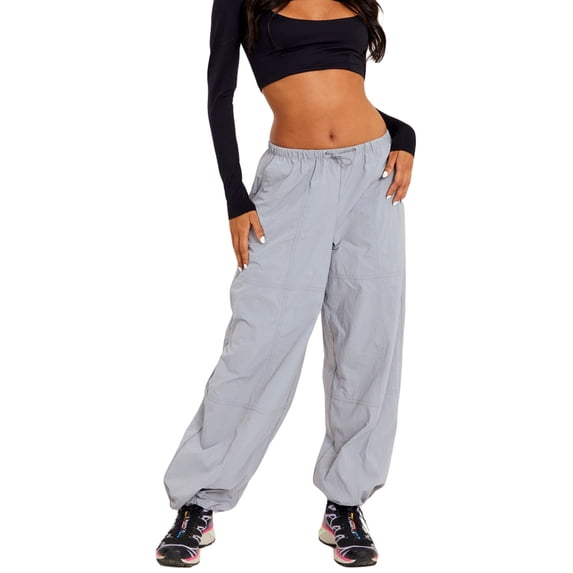 hirigin Women's Spring Autumn Casual Cargo Pants Solid Color Mid Waist Drawstring Wide Leg Pants with Pockets
