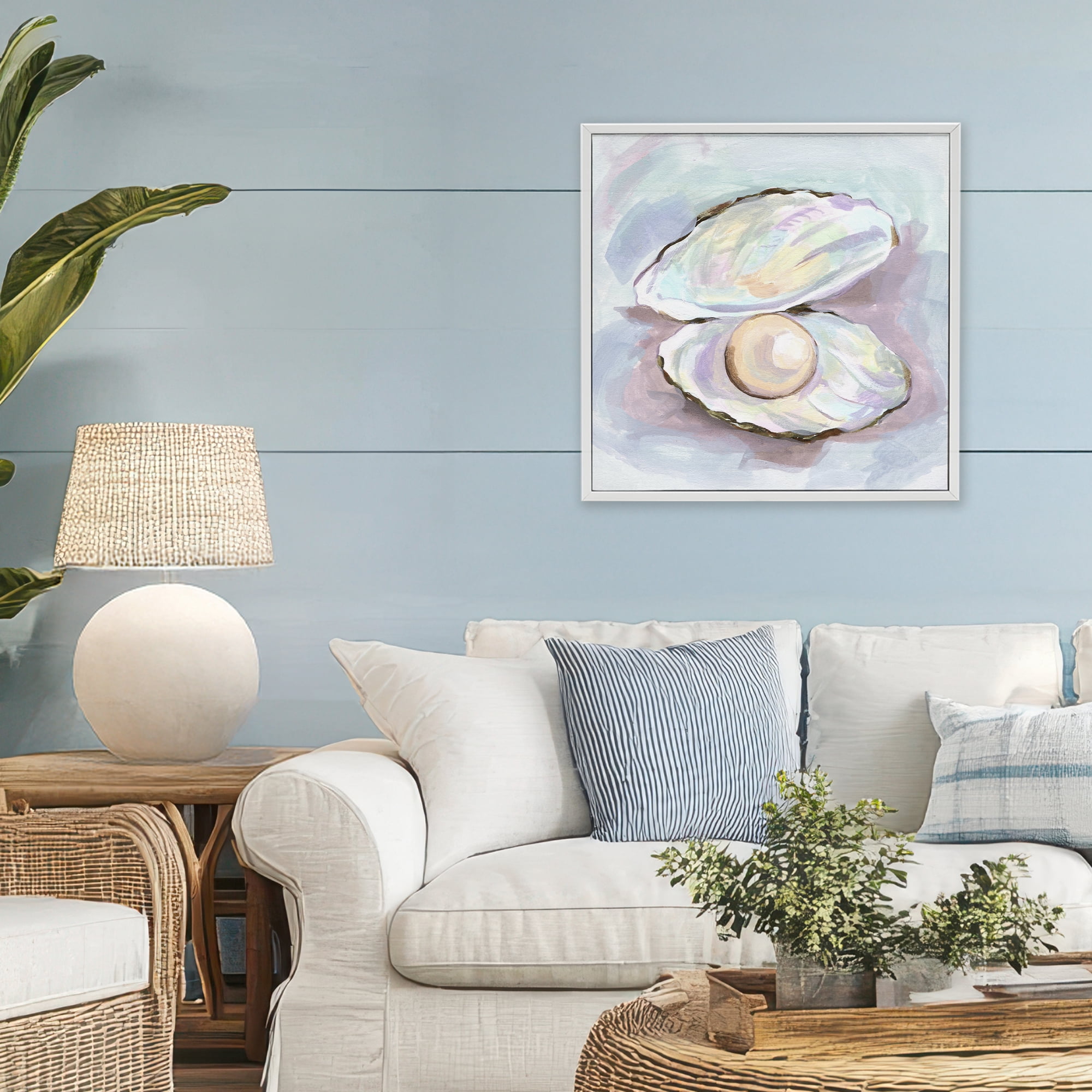 Stupell Industries Silent Opal Clam Pearl White Framed Giclee Art, design by Melissa Wang