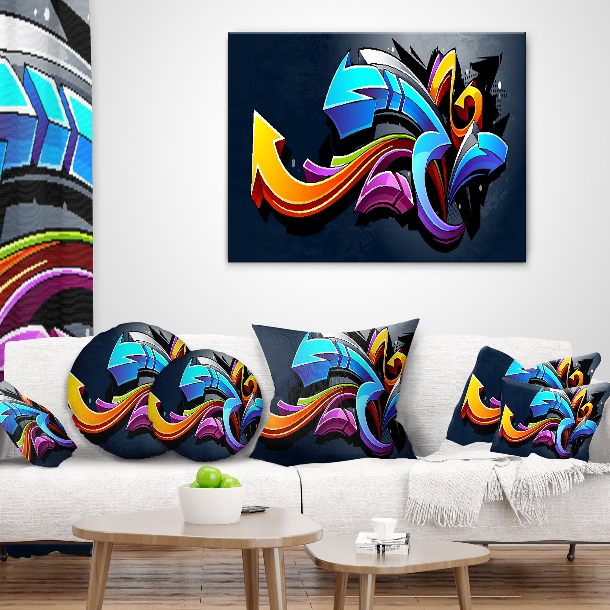 Designart Direction Street Art - Graffiti Throw Pillow - 12x20