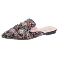 thumbnail image 1 of Escarpins Mode Été et Automne pour Femmes Talon Bas Plat Bout Pointu Perle Strass Imprimé Coloré Demi-Mules Mules Chaussures Talons Hauts pour Femmes Filles, 1 of 4