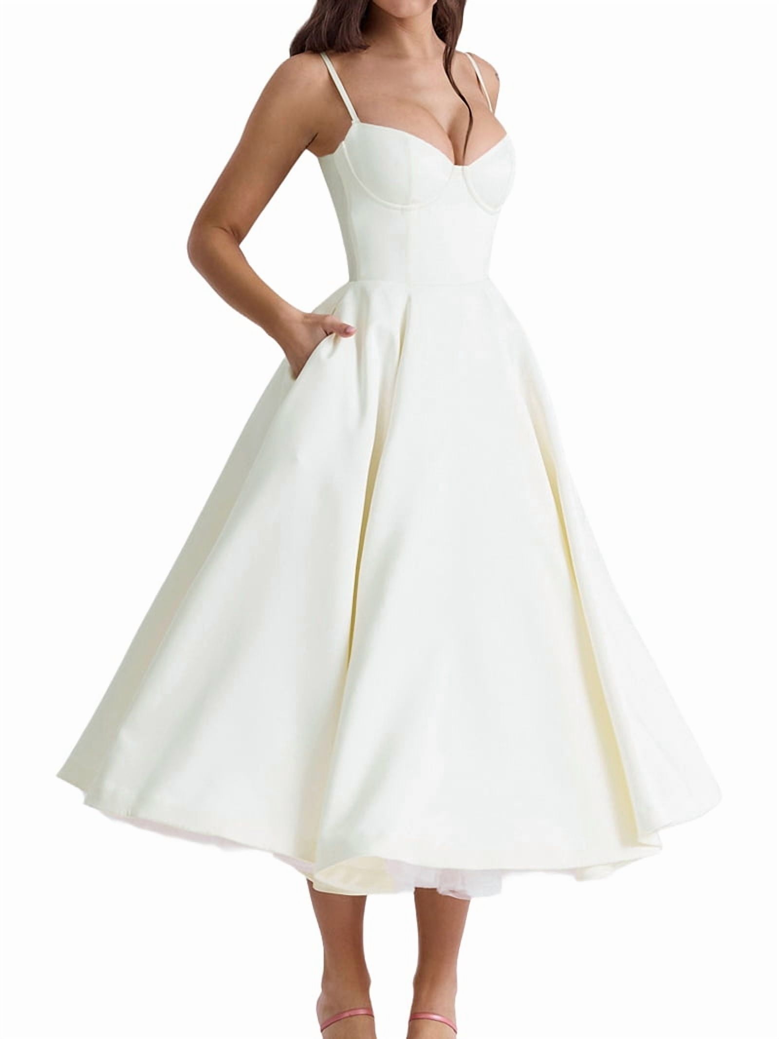Wedding Guest Dresses for Women Spaghetti Straps Corset Homecoming Floral Lace Maxi Prom Dresses Cream White M