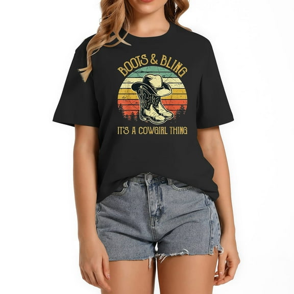 Boots And Bling It's A Cowgirl Thing Country Life Bold Graphic T-Shirt for Women – Cute and Fashionable Top