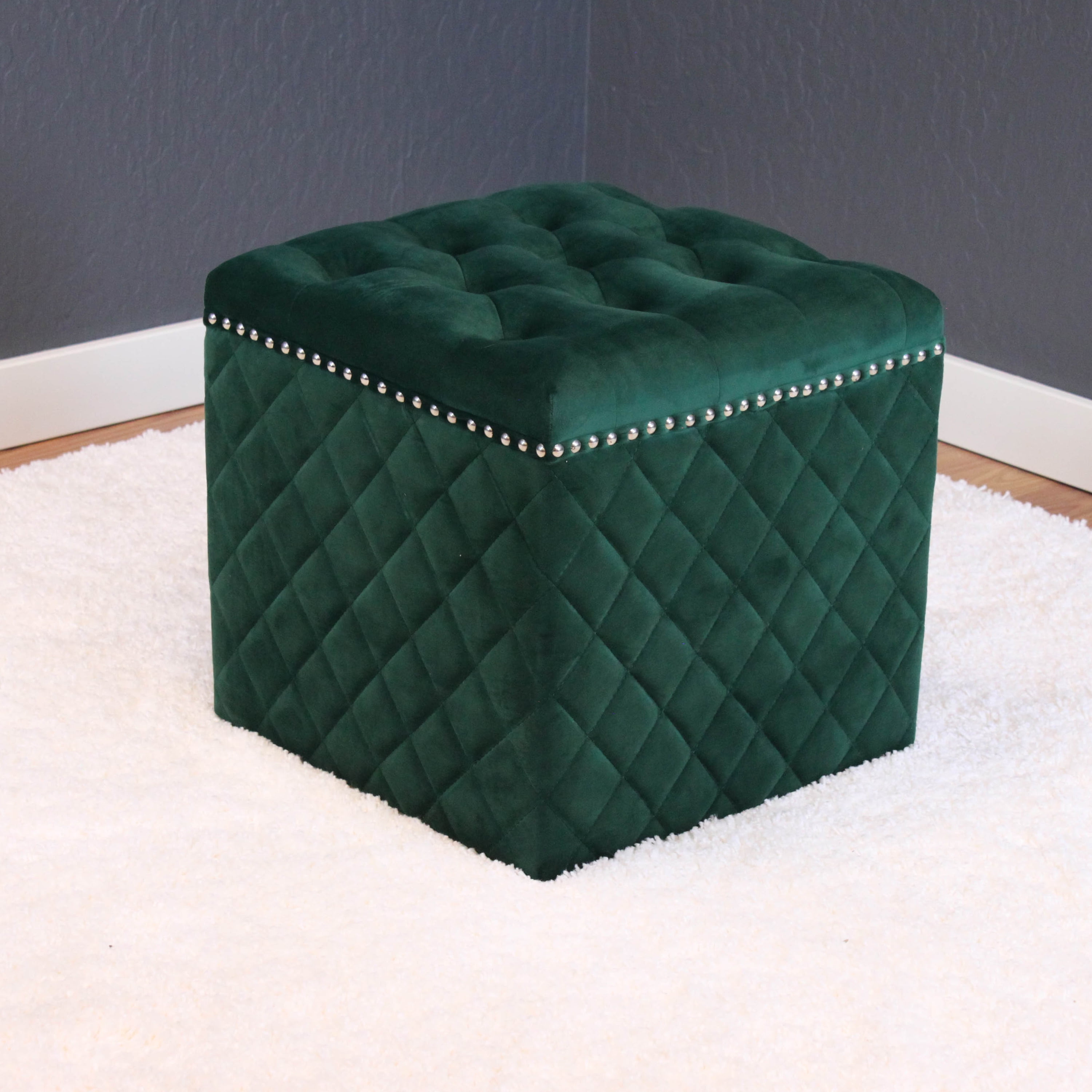 Lemele Velvet Ottoman Emerald Green - Walmart.com - Walmart.com