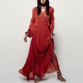 thumbnail image 2 of TEELYNN vestidos maxi de manga larga para mujer túnica roja con bordado floral cuello en v borla vestido largo casual suelto boho vestidos, 2 of 5