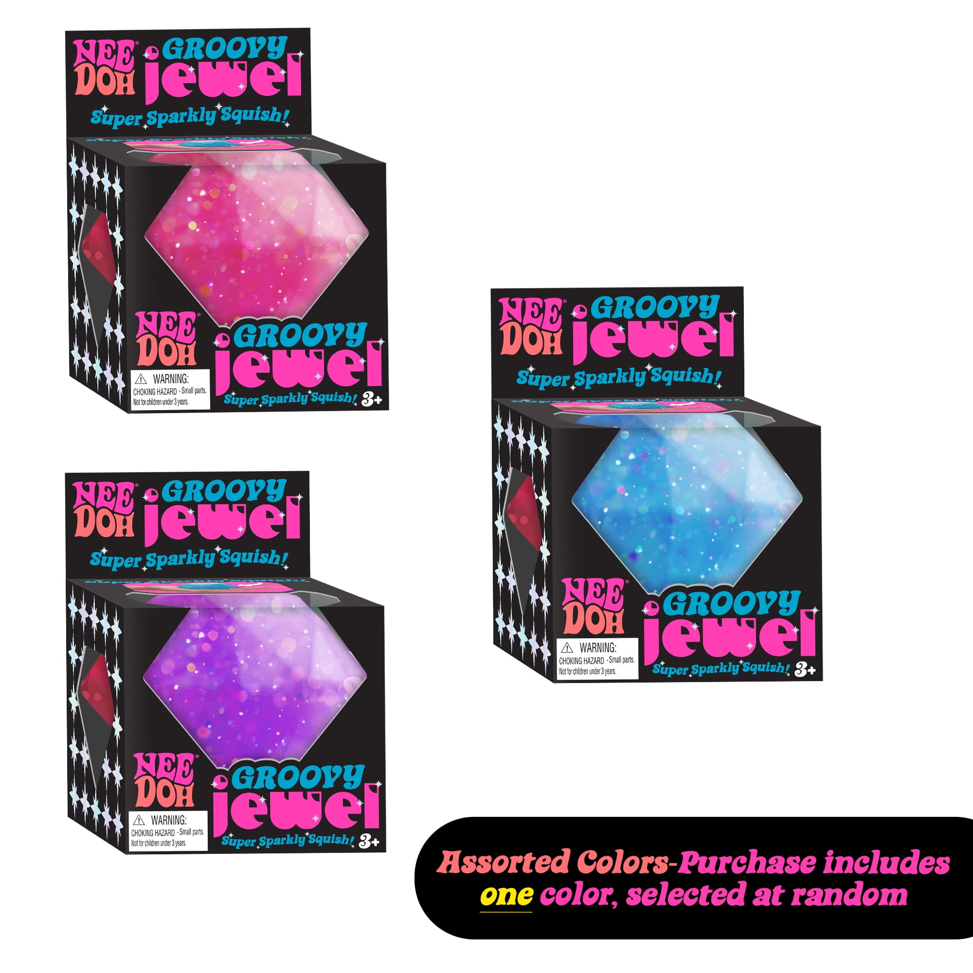NeeDoh Groovy Jewel Novelty Toy with Glitter Water Filling, Multiple Colors, Children Ages 3+