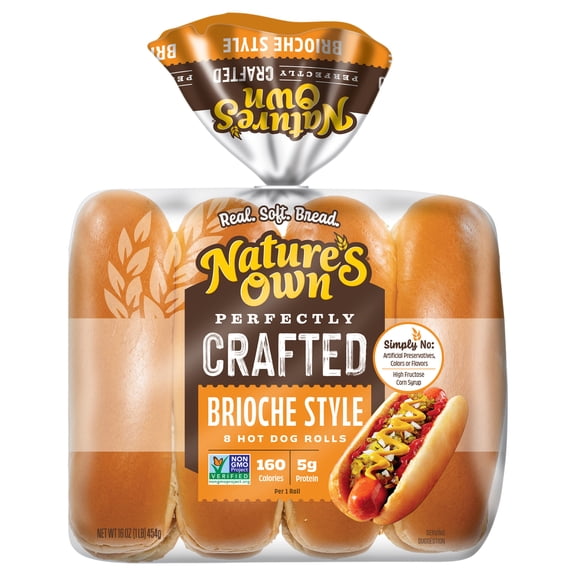 Nature's Own Perfectly Crafted Brioche Style Hot Dog Rolls, Non-GMO Hot Dog Buns, 8 Count