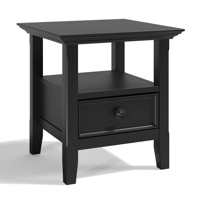 SIMPLIHOME Amherst SOLID WOOD 19 inch wide Square Transitional End Side Table in Natural Aged Brown with Storage, 1 Drawer and 1 Shelf, for the Living Room and Bedroom