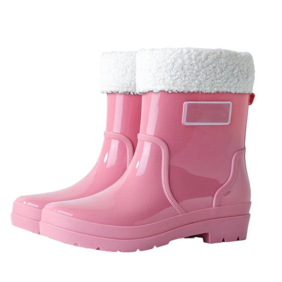KANG Fashion Women's -Lined Short Rain Boots Waterproof, Anti-, Thick Sole Platform Winter Wet Weather Shoes Pink 35