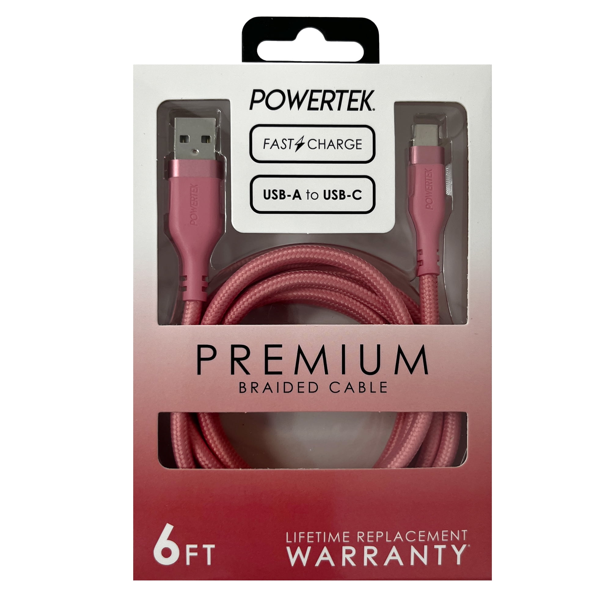 Liquipel Powertek Premium Braided USB-A to USB-C Cable - Pink