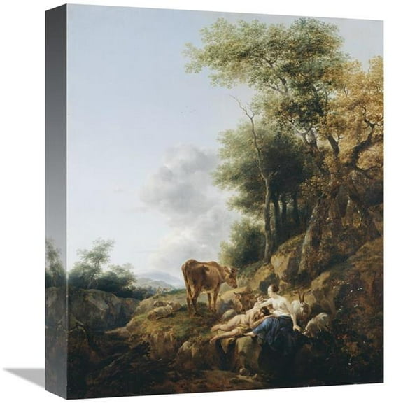 Global Gallery Landscape with A Nymph & A Satyr Art Print - Nicolaes Berchem
